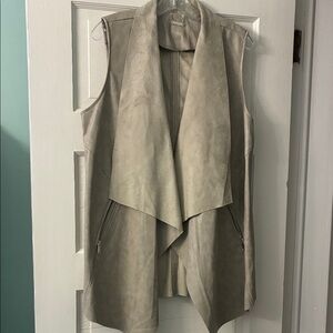 Tahari Light Gray Waterfall Faux Leather Vest